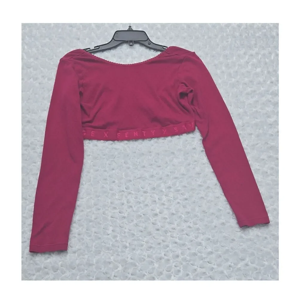 Savage X Fenty Women's Pink Cropped Knit Long Sleeve Top XL 100% Cotton